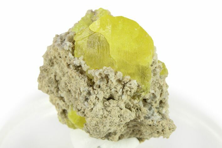 Yellow Sulfur Crystals on Fluorescent Aragonite - Italy #283253